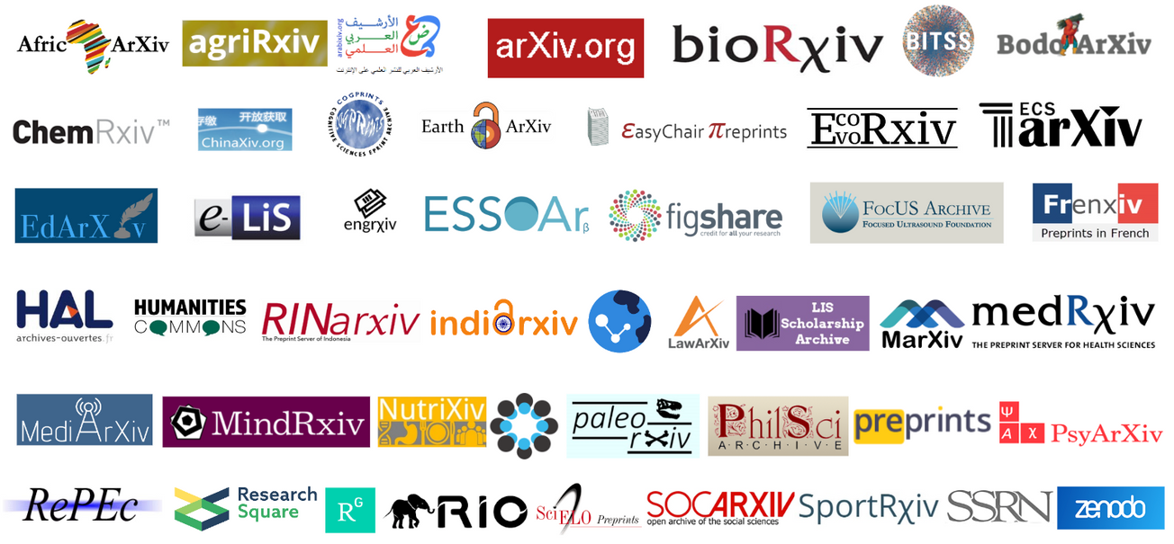 Logos of preprint servers around the globe