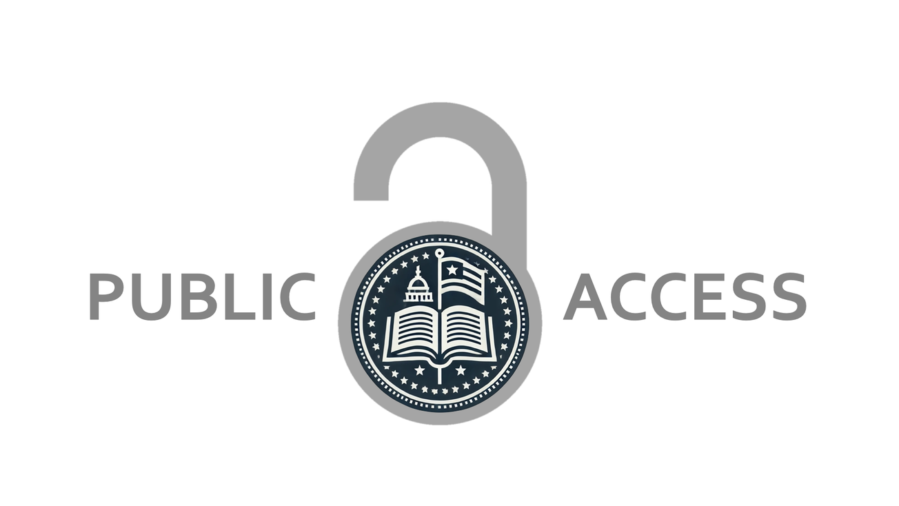 Open access logo with government-themed graphic elements and the words "public access.